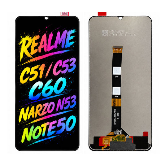 Compatible for Realme C51 / C53 / C60 / Narzo N53 / Note 50 Screen Assembly Replacement — High Brightness & Clear Color Display
