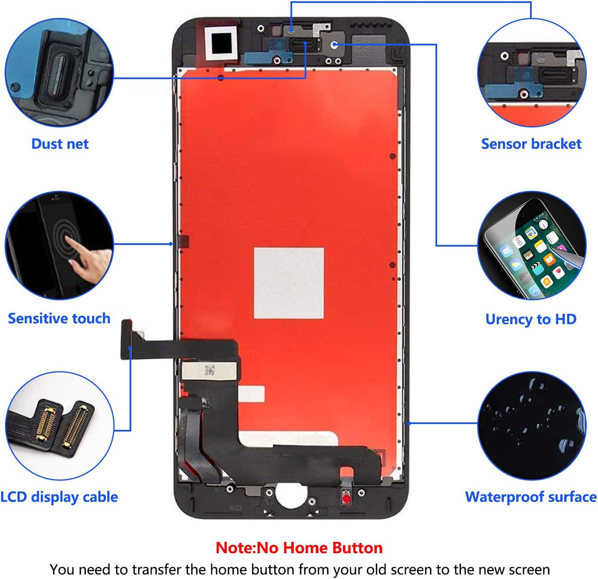 For iPhone 7 Plus Black LCD Screen Replacement (In-Cell)