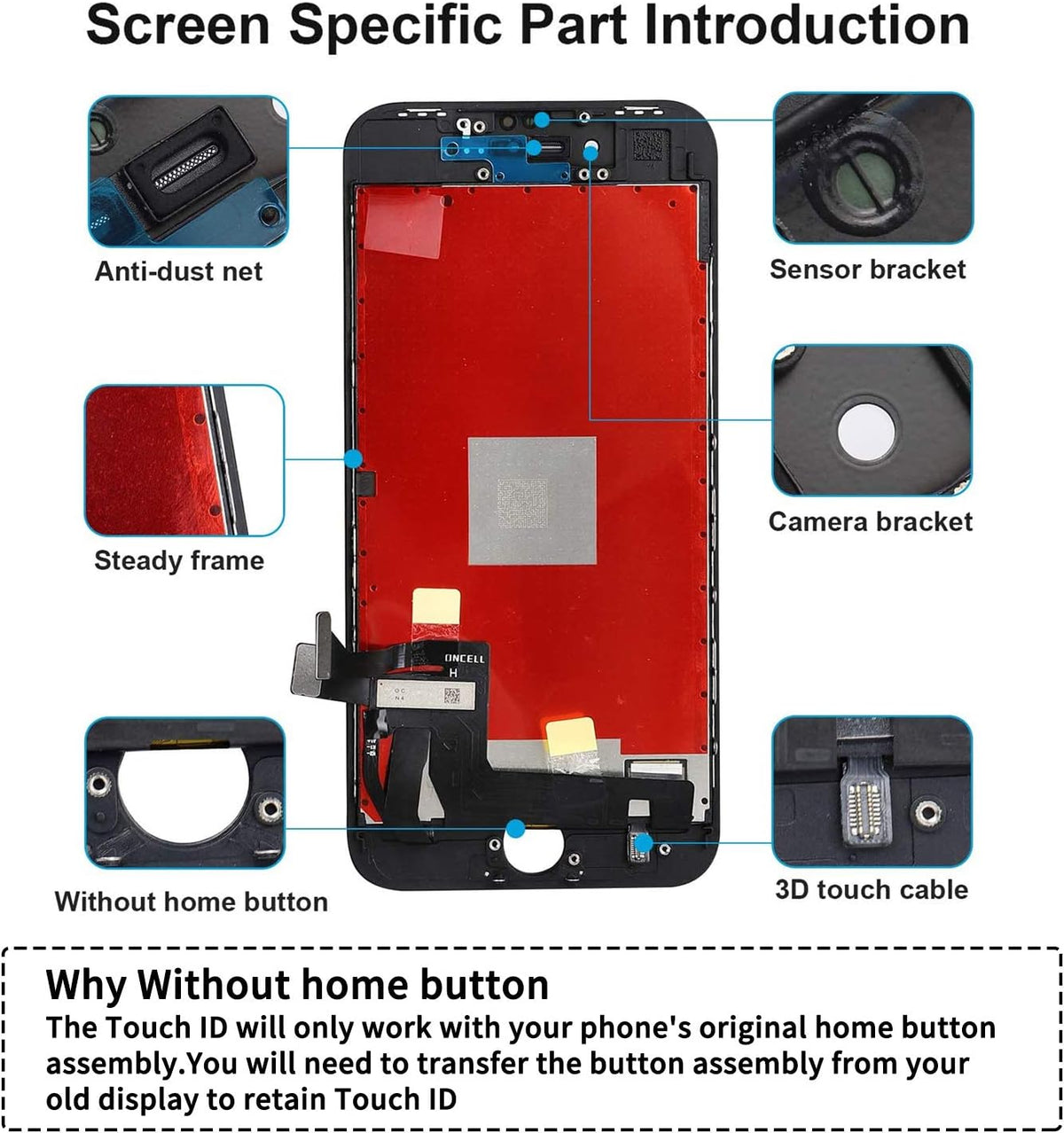 For iPhone 8 Plus Black LCD Screen Replacement (In-Cell)