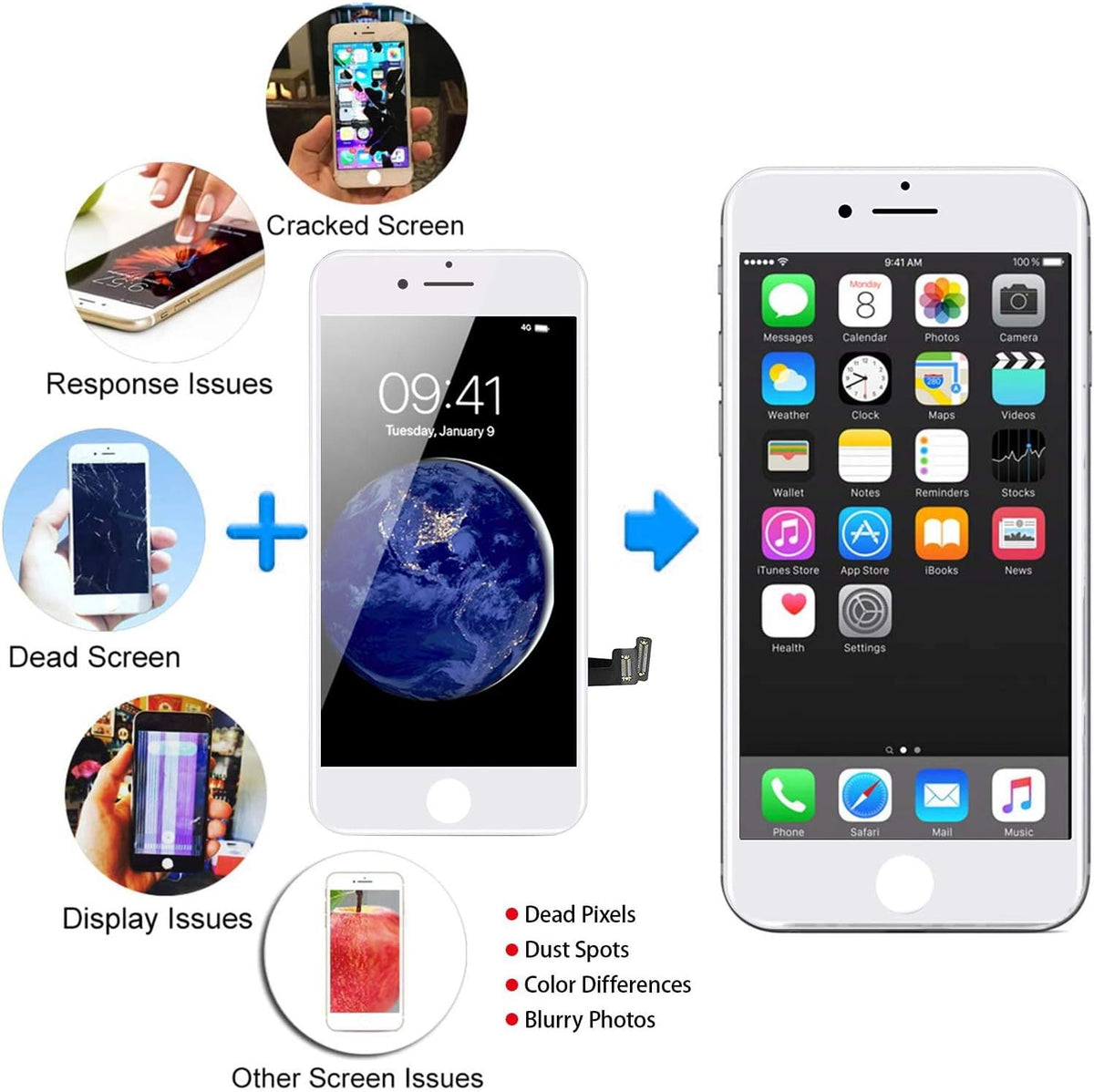 For iPhone 8 Plus White LCD Screen Replacement (In-Cell)
